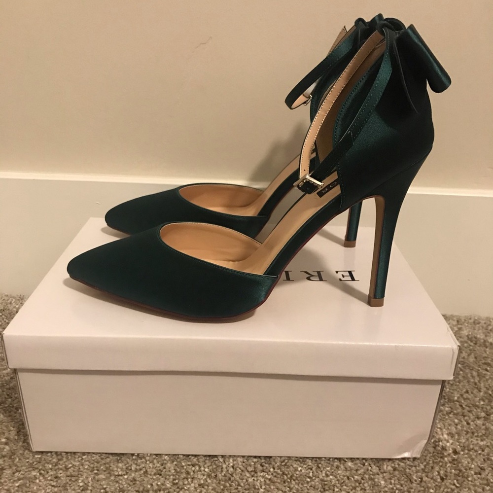 Dark green satin heels